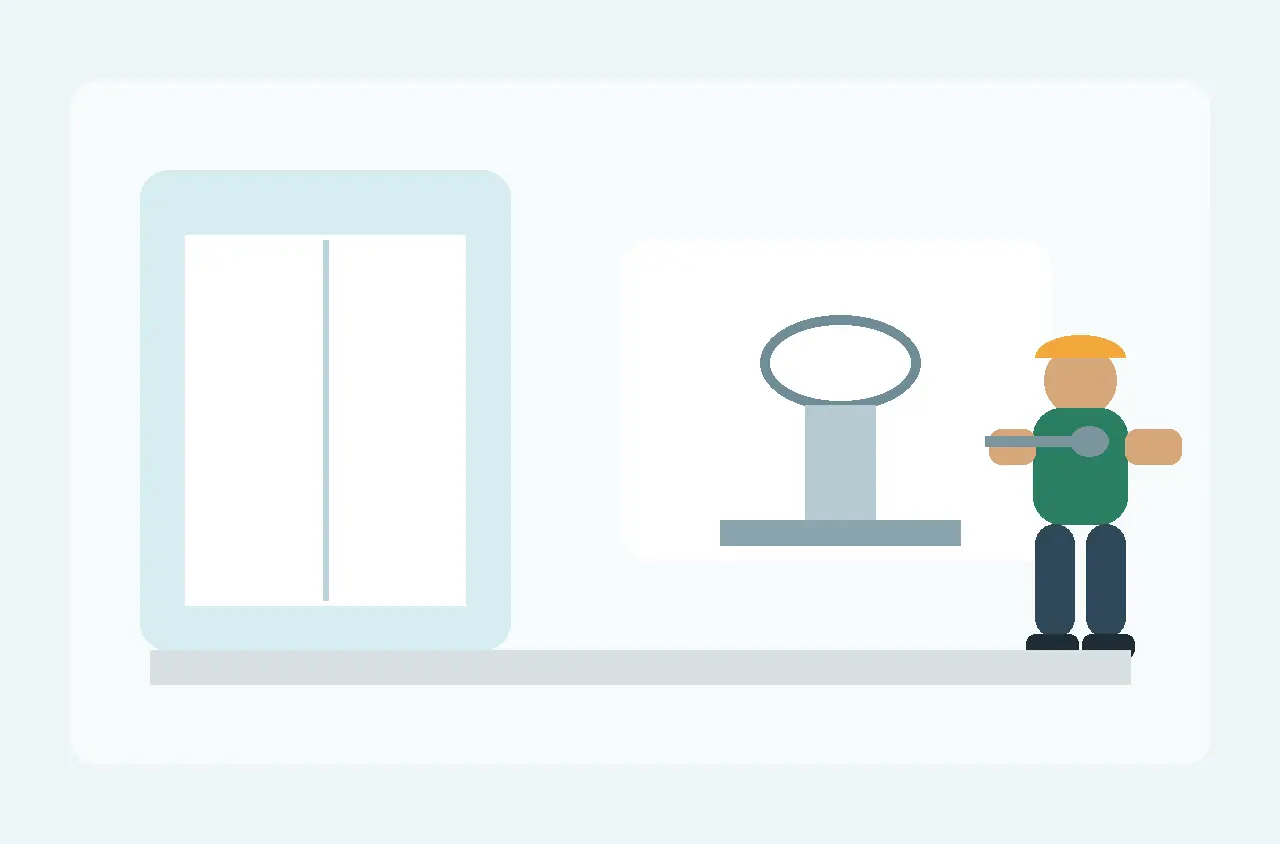 Male bathroom remodeling specialist upgrading finishes in a compact washroom.